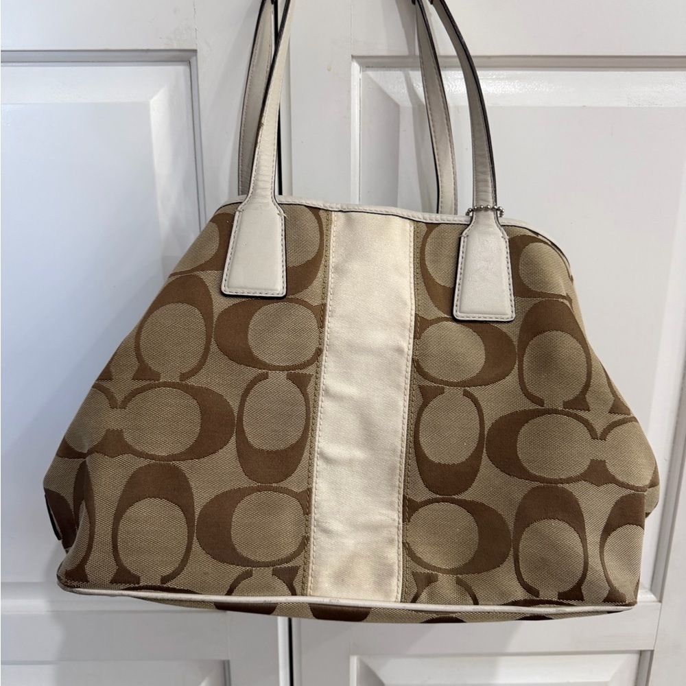 Coach Tan and Cream Signature Tote